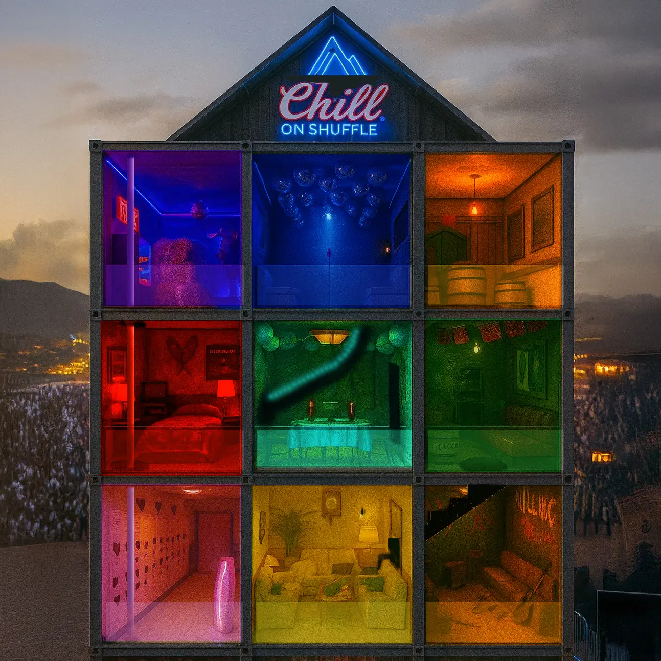 Chill on Shuffle House — overall front view assembly